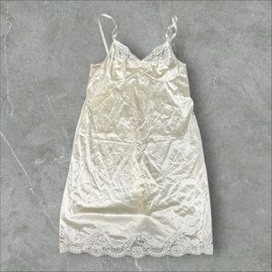 Adonna Slip Dress Womens 38-22 Cream Lace 70s Union Made Intimate Lingerie Silky